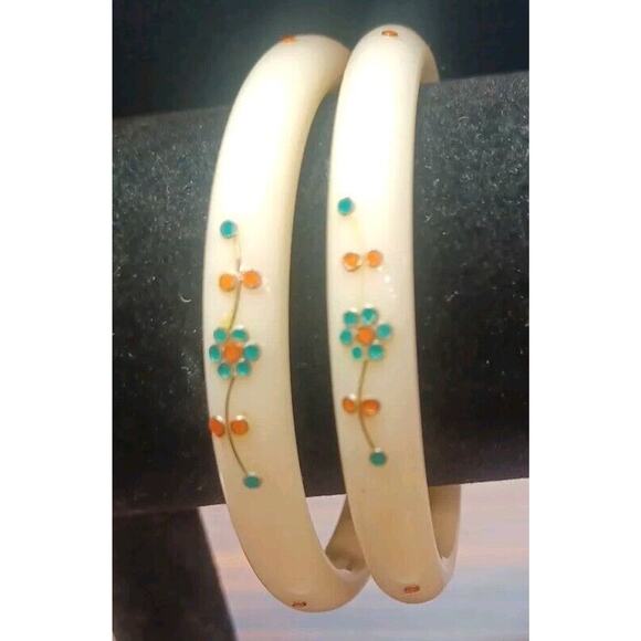 Celluloid Dangle Bracelet Bangle Flowers Colorful Handmade Design Lot Of 2 - Picture 5 of 7